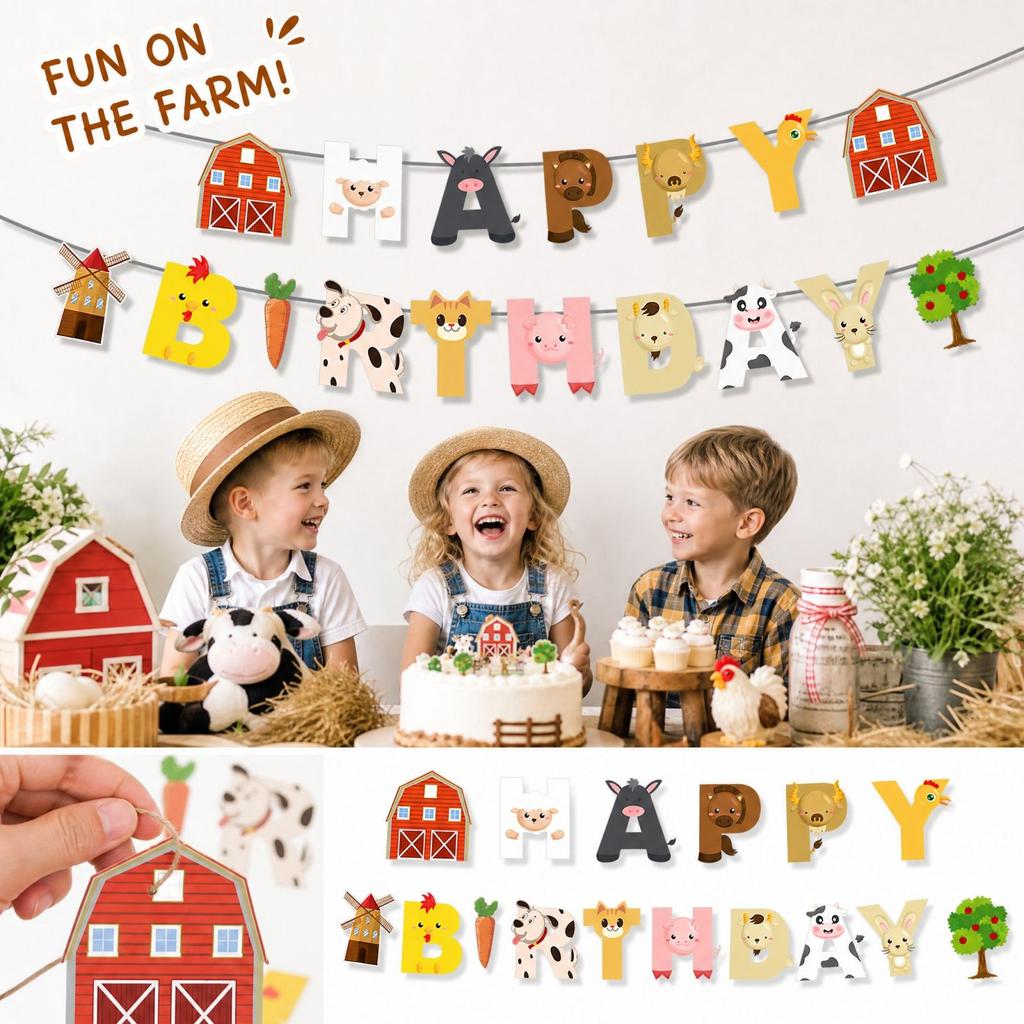 Farm Animal Party Bunting Barnyard Birthday Decoration for Kids