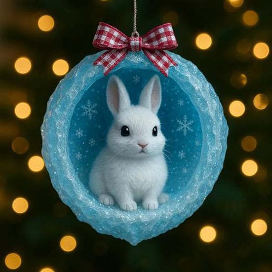 Kutup Hayvanı Yılbaşı Süsleri 2D Akrilik Buzlu Mağara Askılı Dekor Kutup Ayısı Penguen ile Noel Ağacı Süsü