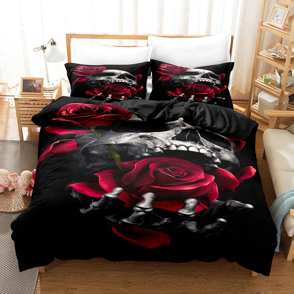 3D digital printing bedding four-piece set three-piece set skull sheet quilt pillow
