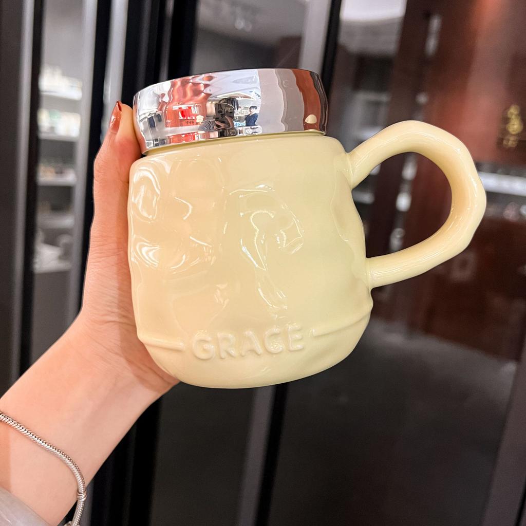 Ins Windspiegel-Becher mit Deckel Haushalts-Trinkbecher Leichter Luxus Keramikbecher Hochwertiges Design Kaffeetasse