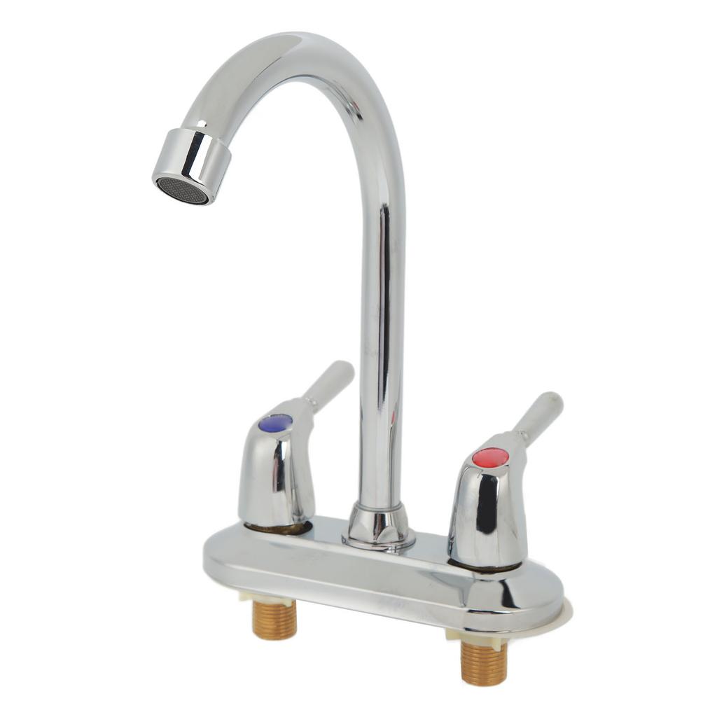 Sink Faucet 2 Handle 2 Holes Deck Plate Design Hot Cold Water Basin Mixer Tap for Bathroom Kitchen