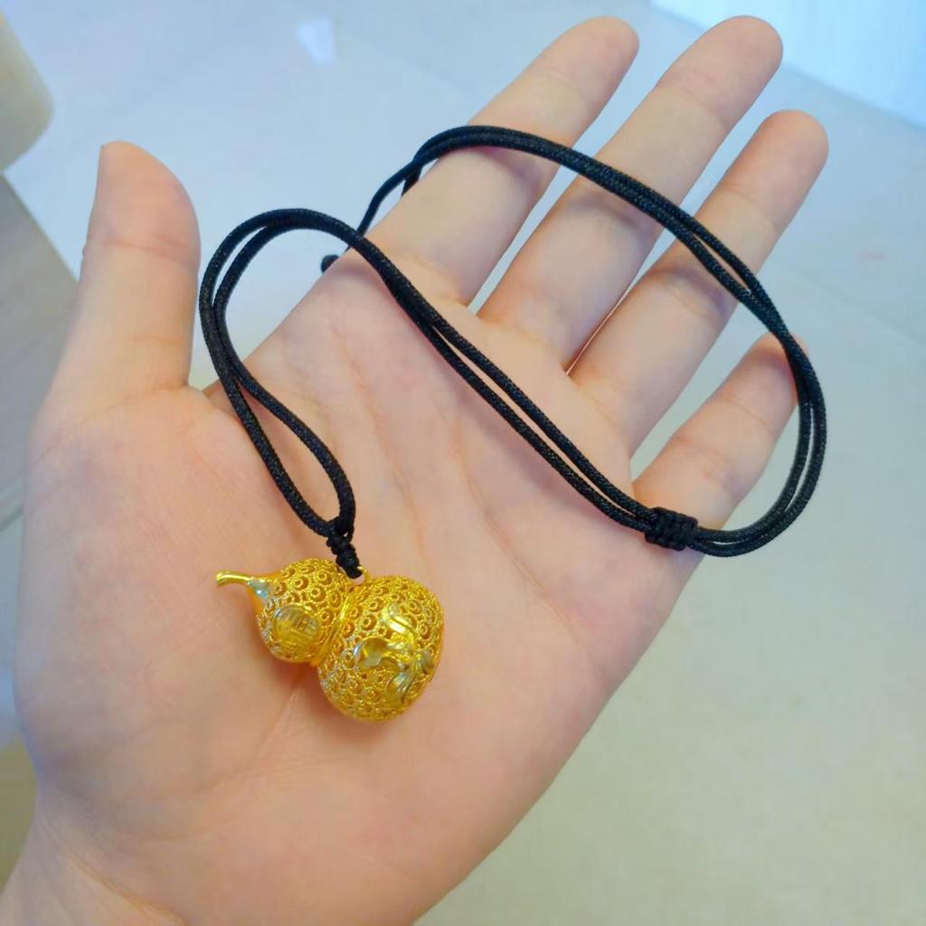 Fireproof Gold Gourd Pendant with Black Rope Sweater Chain - Non-fading, High Color Retention, New Chinese Hollow Design