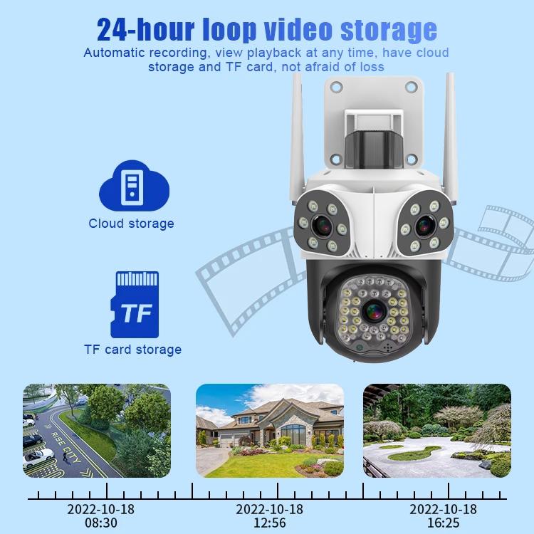 15MP 8K WiFi IP Three Lens Outdoor PTZ Camera 4X Zoom AI Tracking Surveillance Cameras Smart Security Protection CCTV Cam