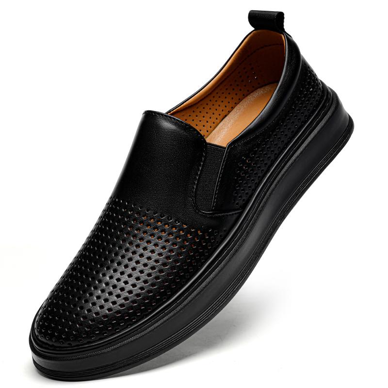 Fashion Male Breathable Genuine Leather Punching Simple Loafers Comfty Casual Slip-ons Man Walking Shoe Summer Men Shoes Hiking Footwear