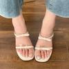New Transparent Slippers Women's Shoes Square Heel Heeled Mules Luxury Slides Pantofle Jelly Flip Flops Block High Designer