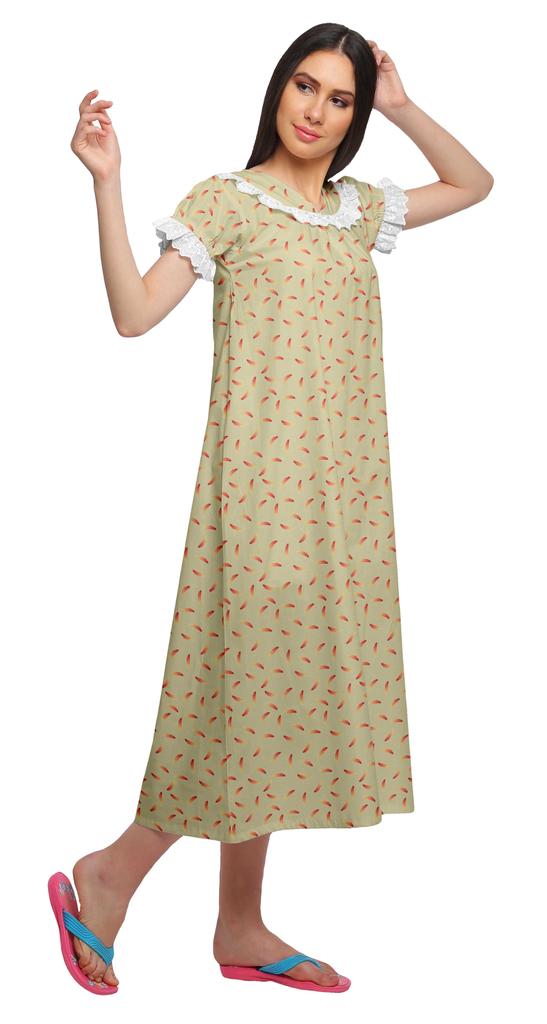 Moomaya Pijama de noapte pentru alăptare cu gât în V pentru femei, din bumbac imprimat, rochie de noapte A-line