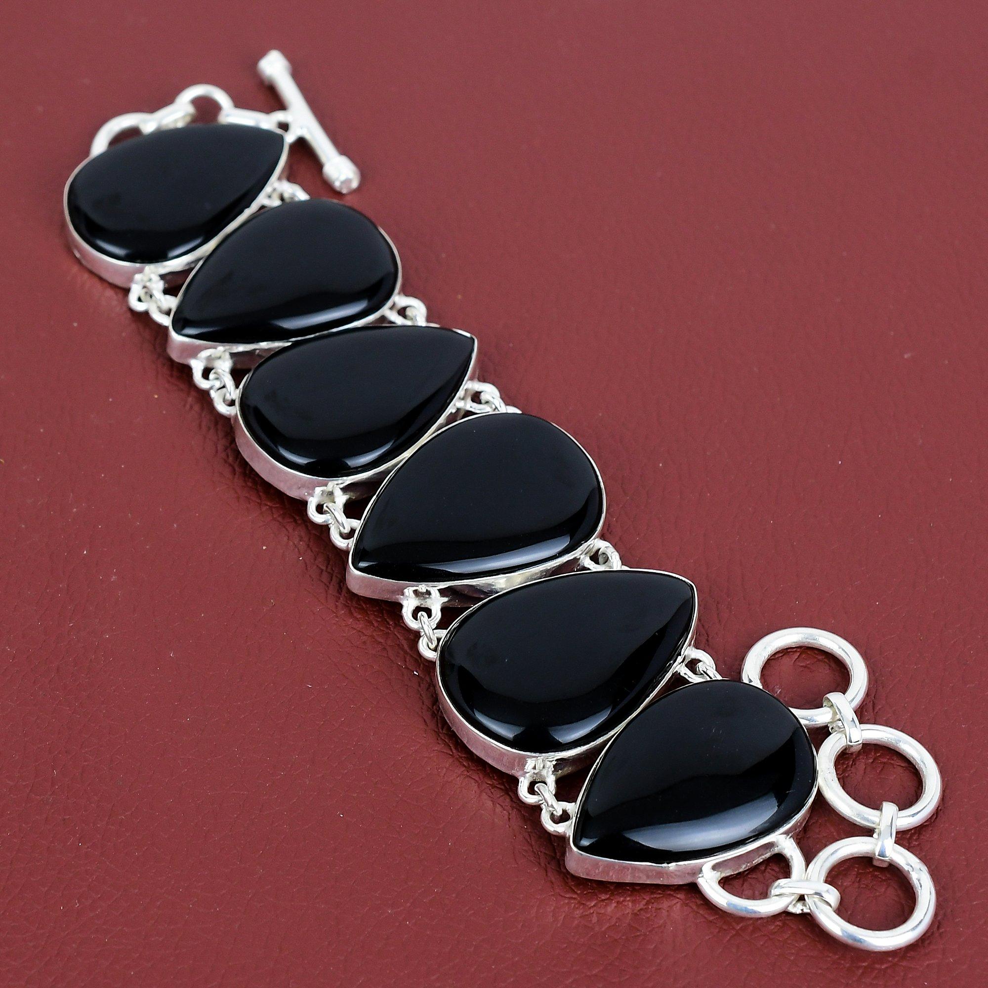 Black onyx bracelet genuine gemstone bracelet designer jewelry 925 sterling silver adjustable chain bracelet gifts for him handmade jewelry Adjustable