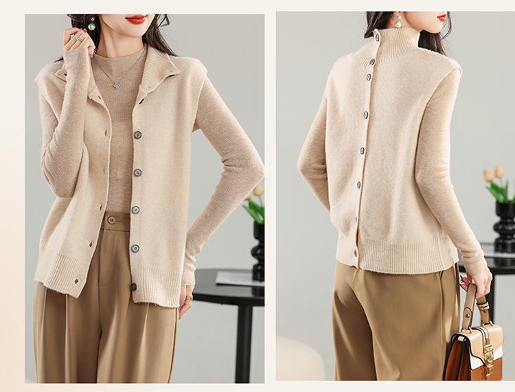 Women's Double-Sided Wool Vest Cardigan - New Autumn/Winter Half-High Neck Layering Knitwear.