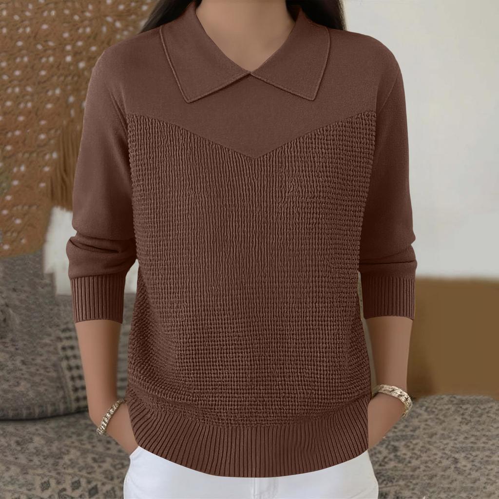 Damen Lässiger und Modischer Langärmliger Gestrickter Einfarbiger Oberteil-Pullover