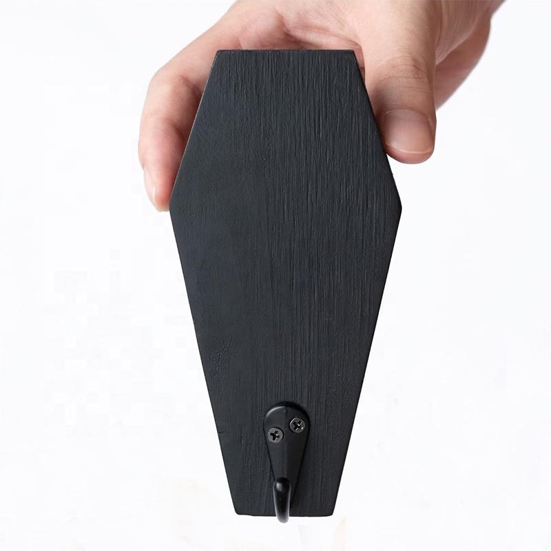 2pc Small Rustic Wall Mount Door Hanger Black Wooden Craft Coffin Key Holder Including Hook Custom Coffin Mug/Key Rack Wall Hook