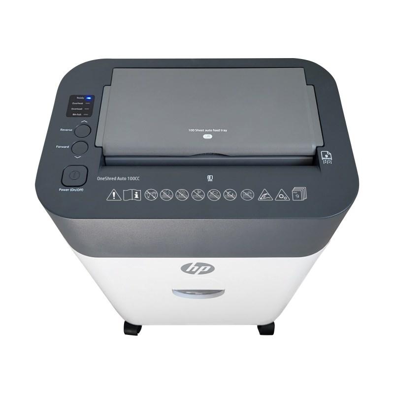 HP ONESHRED Auto 100CC Aktenvernichter, Weiß und Grau