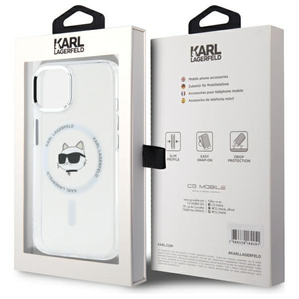 Karl Lagerfeld Klhmp15Shlschh Iphone 15  6.1 Biały/White Hardcase Iml Metal Choupette Head Magsafe