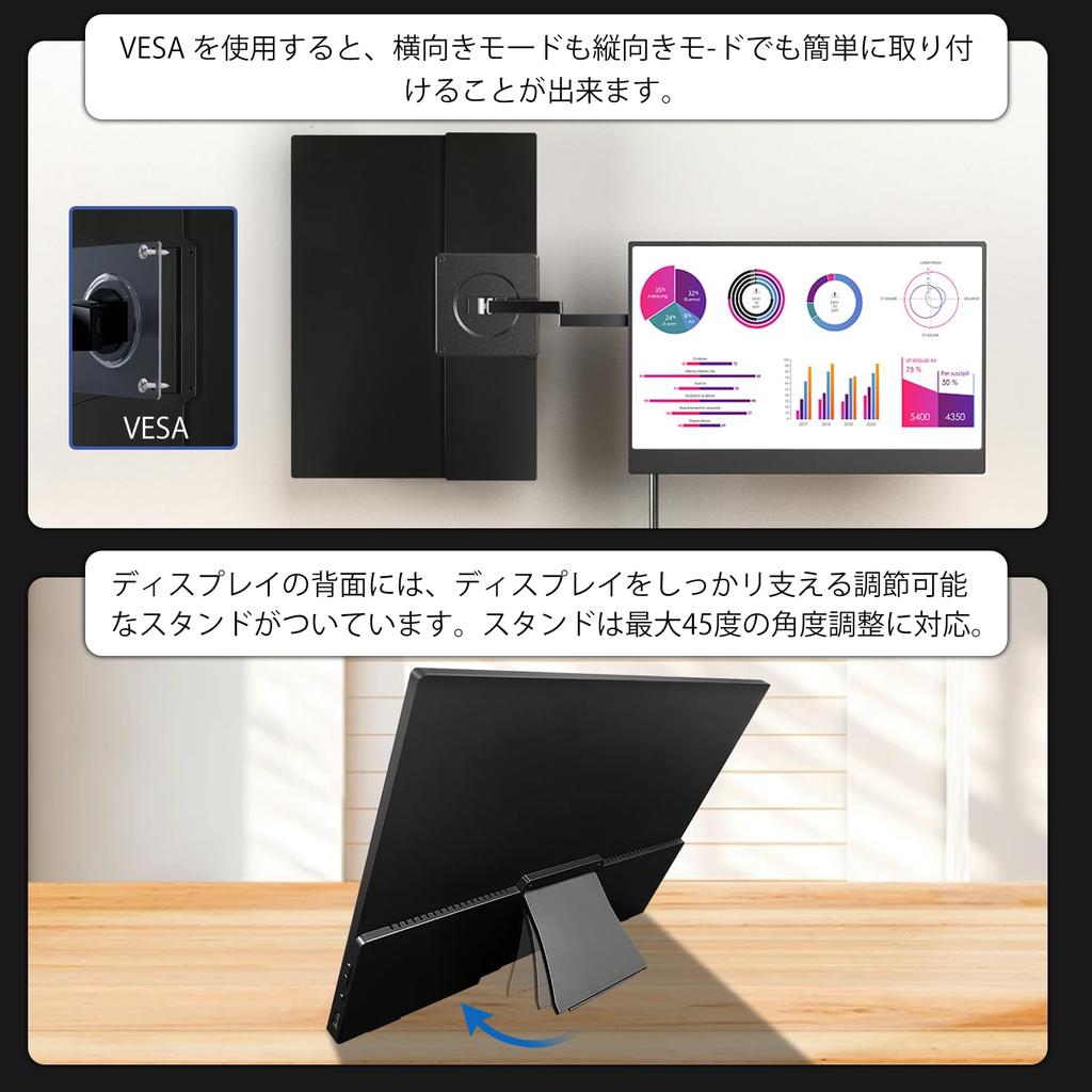 Mobile Monitor Inch 4K Thin and Lightweight Mobile Display Screen Ratio 60Hz VESA Compatible Wide Color Gamut 500nits High Brightness Compatible with