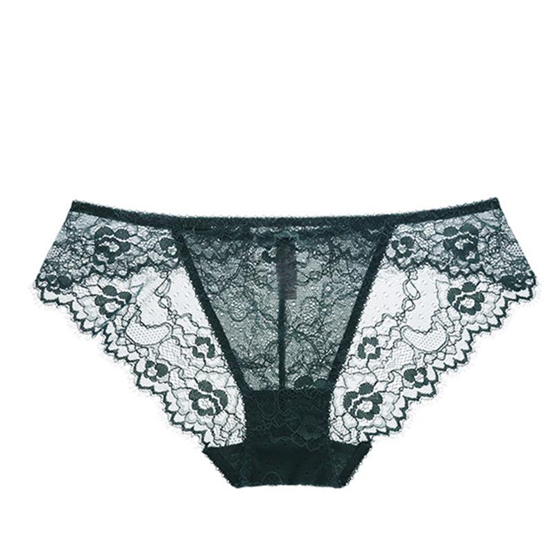 Dámské sexy krajkové průhledné kalhotky trojúhelníčkového střihu s nízkým pasem – Ultratenké, zvedající boky, design s výřezy