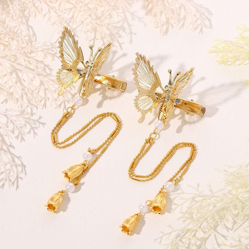 1Pcs Elegant Tassel Butterfly Hairpin Female Antique Accessories Trembling Butterfly Side Clip Moving Butterfly Hairpin Headdress