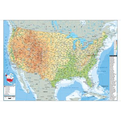 English-USA Map-Geographical Map,for Classroom,Student Room&Home Decor,Wall Decor,Travel Supplies