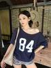 Design Sense Letter Printing Off-shoulder T-shirt Women's Summer New Casual Loose Medium and Long Student Top Women