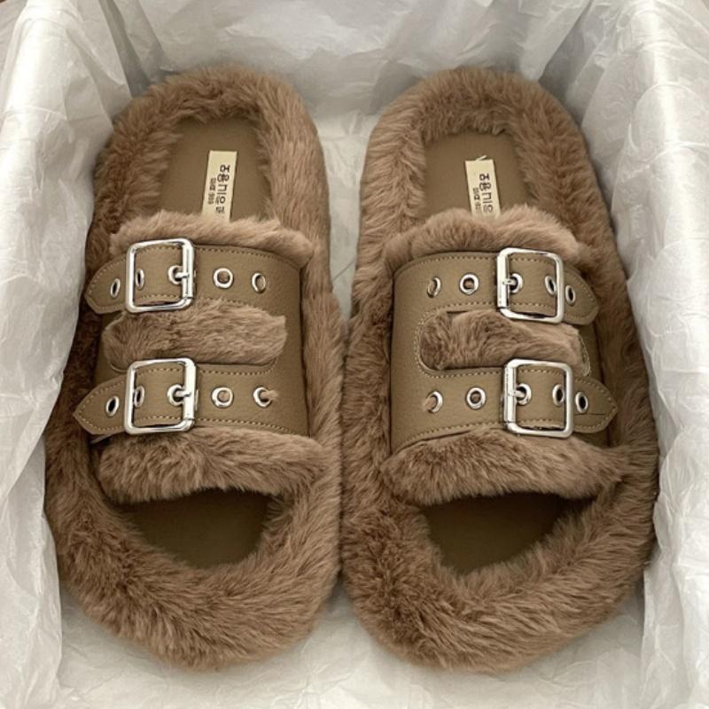 

Модные зимние женские тапочки 2025 Дизайнерские Новые Роскошные Модные Мягкие Плюшевые Женские Тапочки Теплые Хлопковые Уличные Сандалии Тапочки 40 хаки