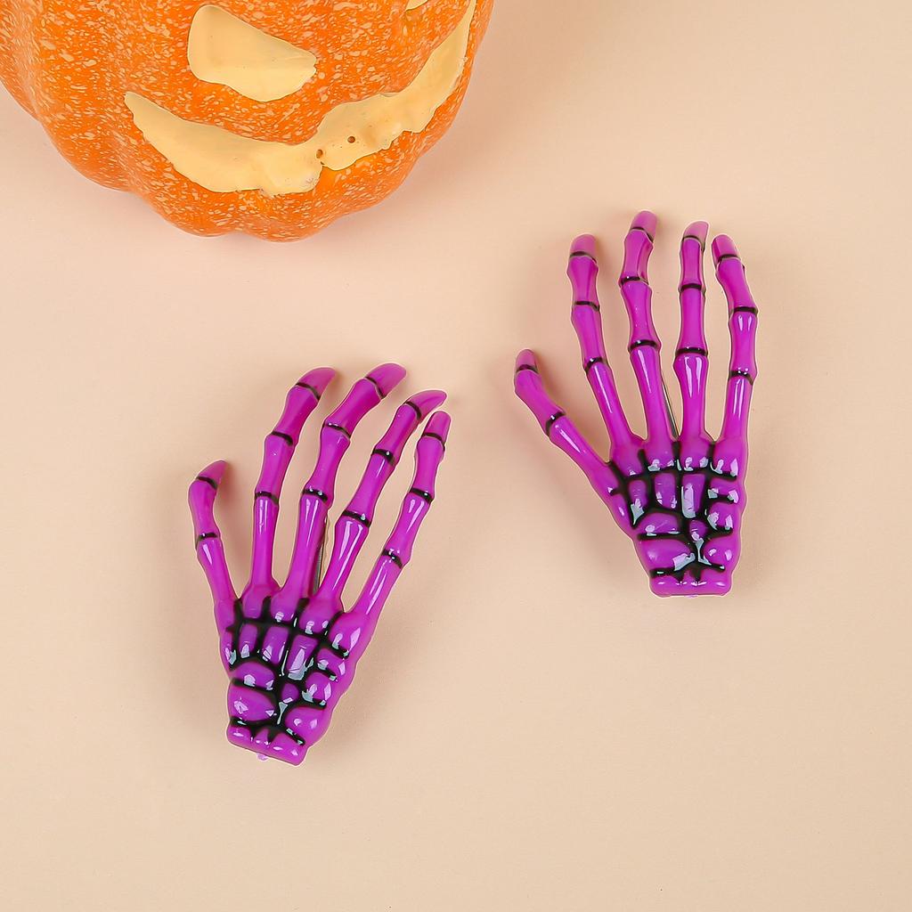 2 STÜCKE Kreative Skelett Hand Haarspange für Frauen Mädchen Gothic Stil Bunte Haarnadel Halloween Make-up Party Haarschmuck