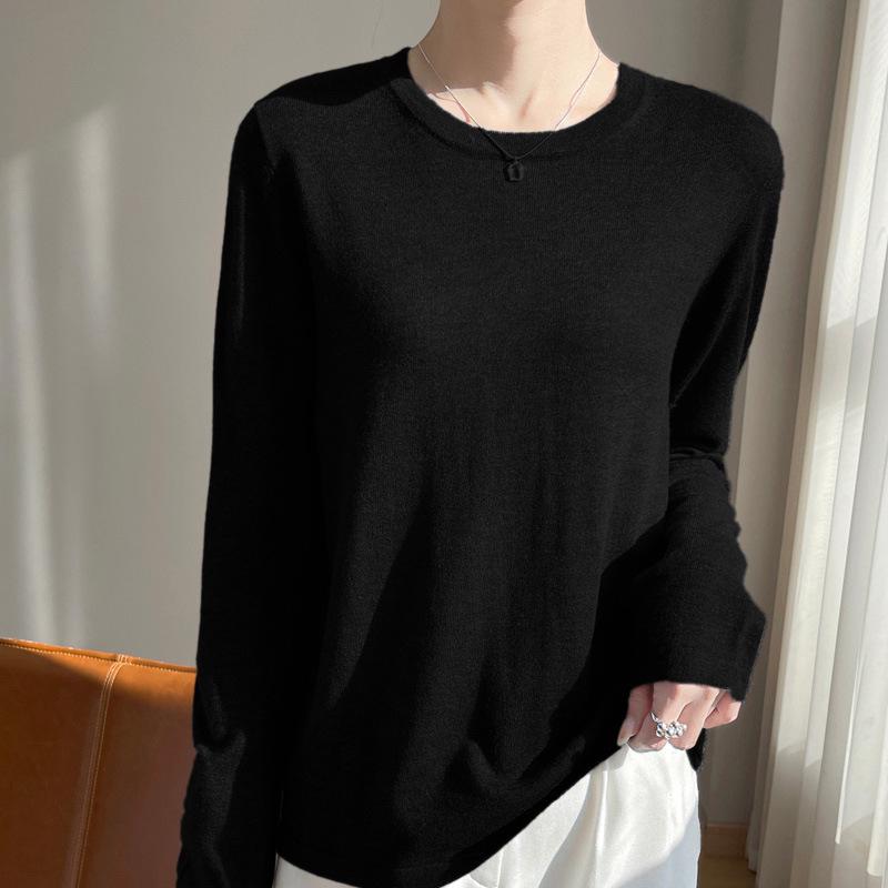 

Женский вязаный топ из мериносовой шерсти свободного кроя с круглым вырезом и длинным рукавом, весна/лето 2025 Medium