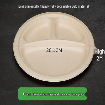 Disposable 10-Inch 3-Compartment Thickened Paper Plates