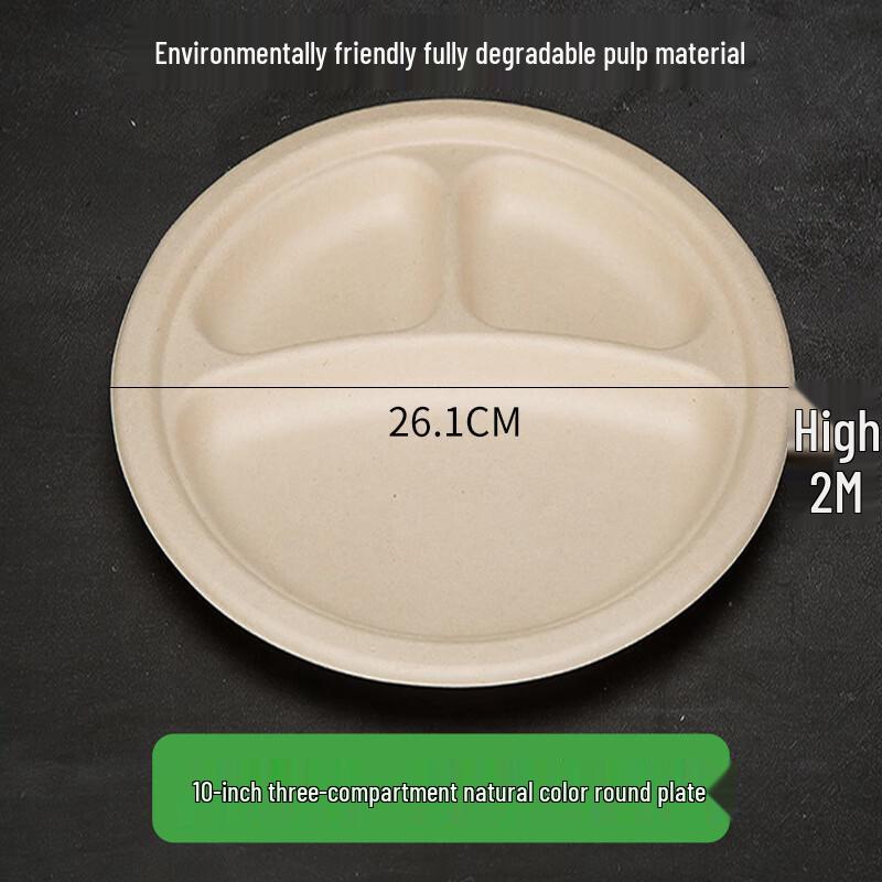 Disposable 10-Inch 3-Compartment Thickened Paper Plates
