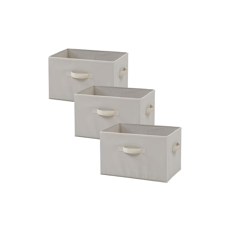 YAMAZEN Storage Box with Handle, Compatible with Color Boxes [Set of 3], Foldable, for Clothing and Small Items, 38cm (W) X 25cm (D) X 25cm (H), Fully