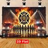 1 piece of 2D flat firefighter brave rescue scene polyester fabric, 8x6 feet party bannerDJH