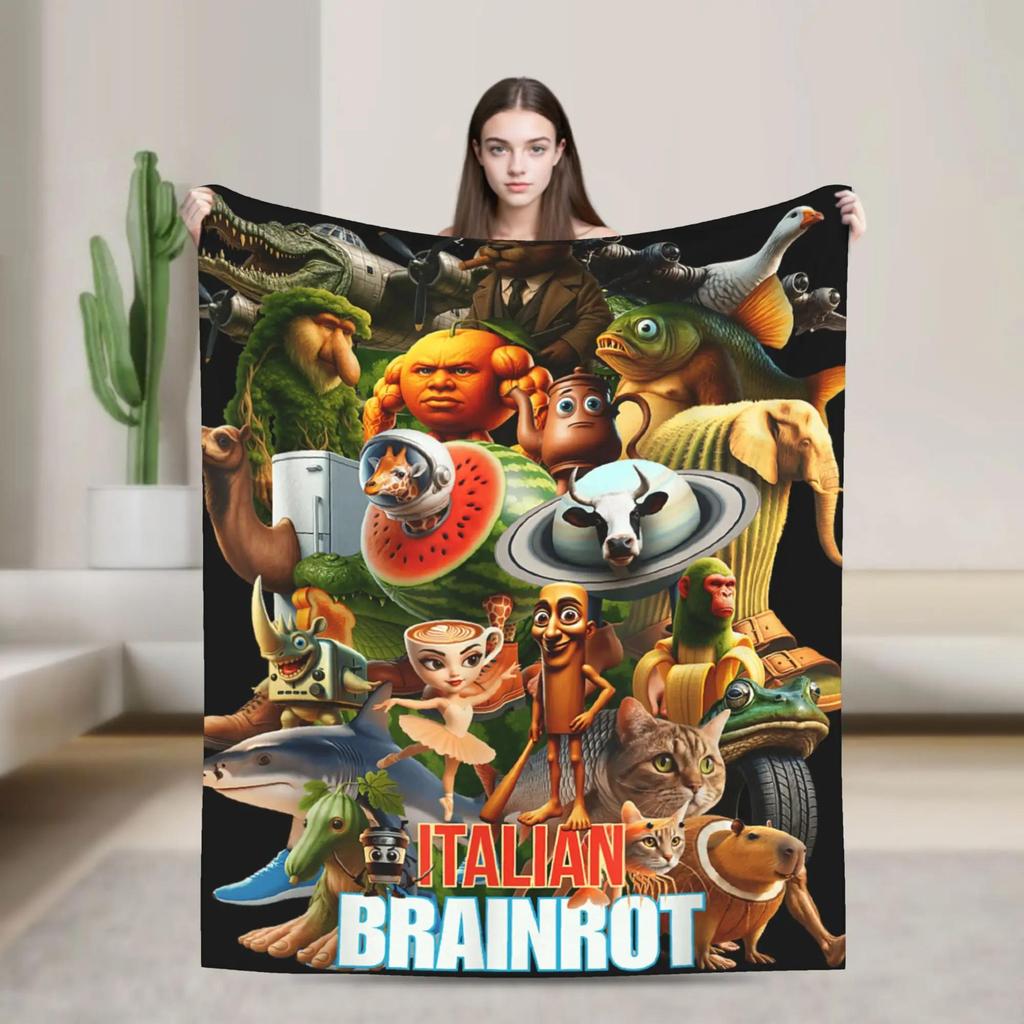 Soft Warm Flannel Throw Blanket for Kids Camping Bed Six Seven Funny Italian Brainrot Gaming Meme Design