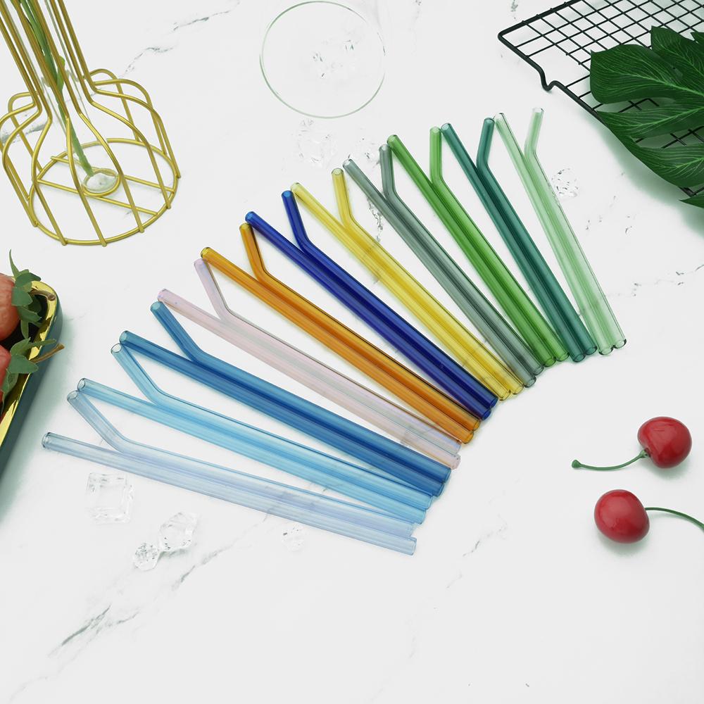 8x200 mm opakovaně použitelné brčko na pití z vysoce borosilikátového skla sada brček Smoothies koktejlové tyčinky brčka se sáčkem na štětce