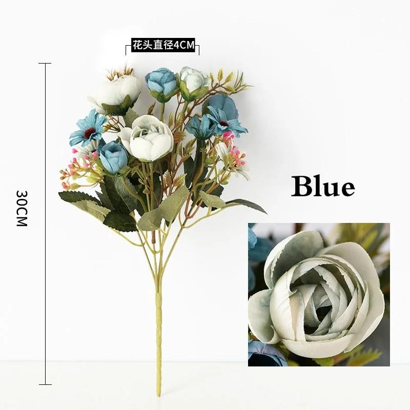 Artificial Flowers For Wedding Table Home Vase Decor Bouquet Fake Flowers Christmas Decorations Suitable Festival Party Supplies синий