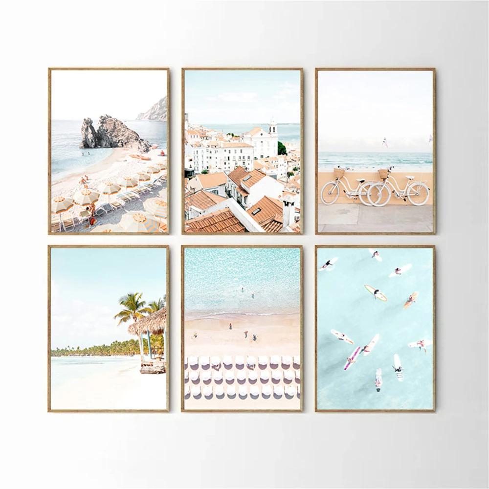 Seascape Canvas Poster Surfing Wall Art Summer Beach Sea Print Shell Posters Painting Nordic Wall Pictures Living Room Decor