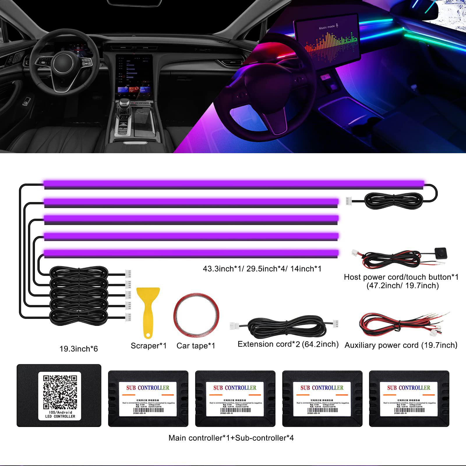 

Dreamcolor Акриловая Светодиодная Лента для Интерьера Автомобиля с Приложением 18 в 1 Неоновые Оптоволоконные Ленты для Комплектов Подсветки Салона Автомобиля