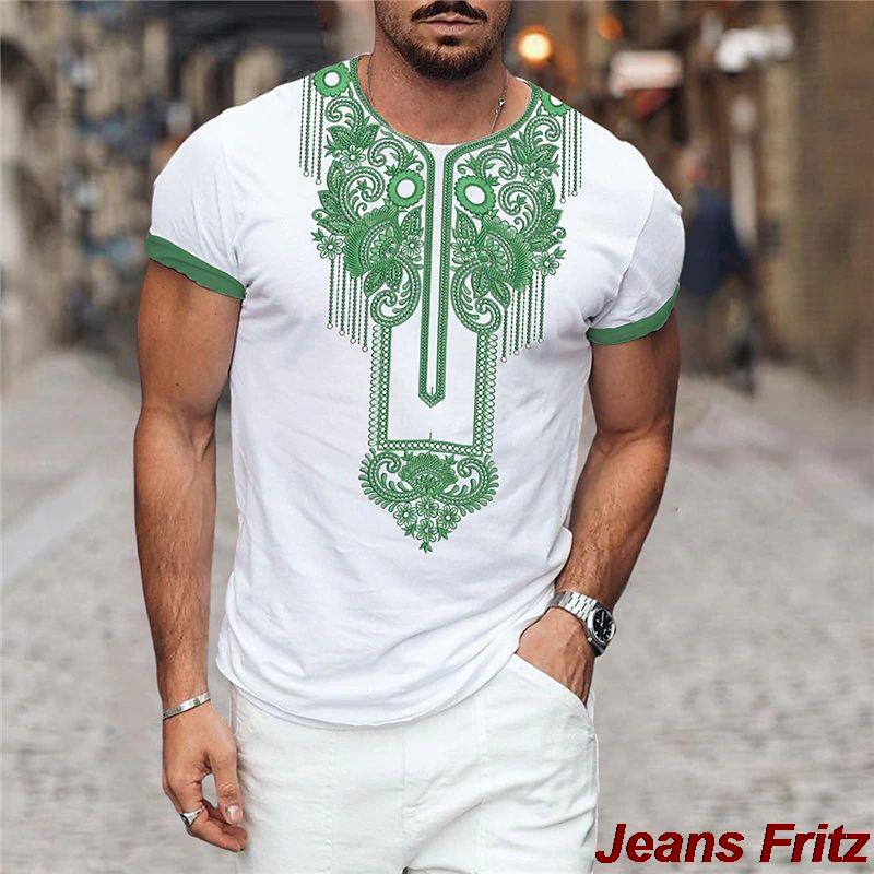 Vintage Etnické Tričko 3D Tisk Oblečení O-Krk Pánské Topy Nadměrné Krátký Rukáv Tričko Léto Volné Pánské Streetwear Pánské Oblečení