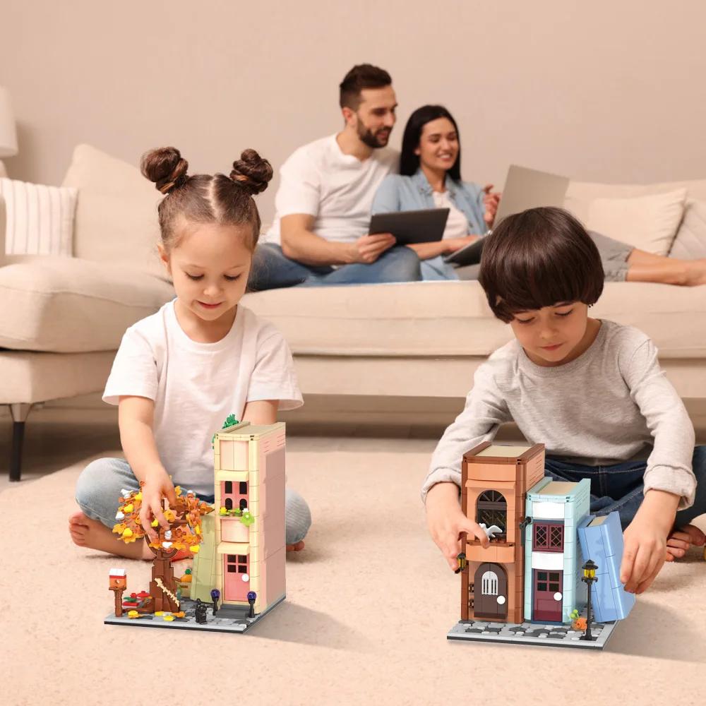 Kreatives Bücherregal Bauset, Caféhaus Baustein Spielzeug Geschenk für Erwachsene, Mini-Ziegel