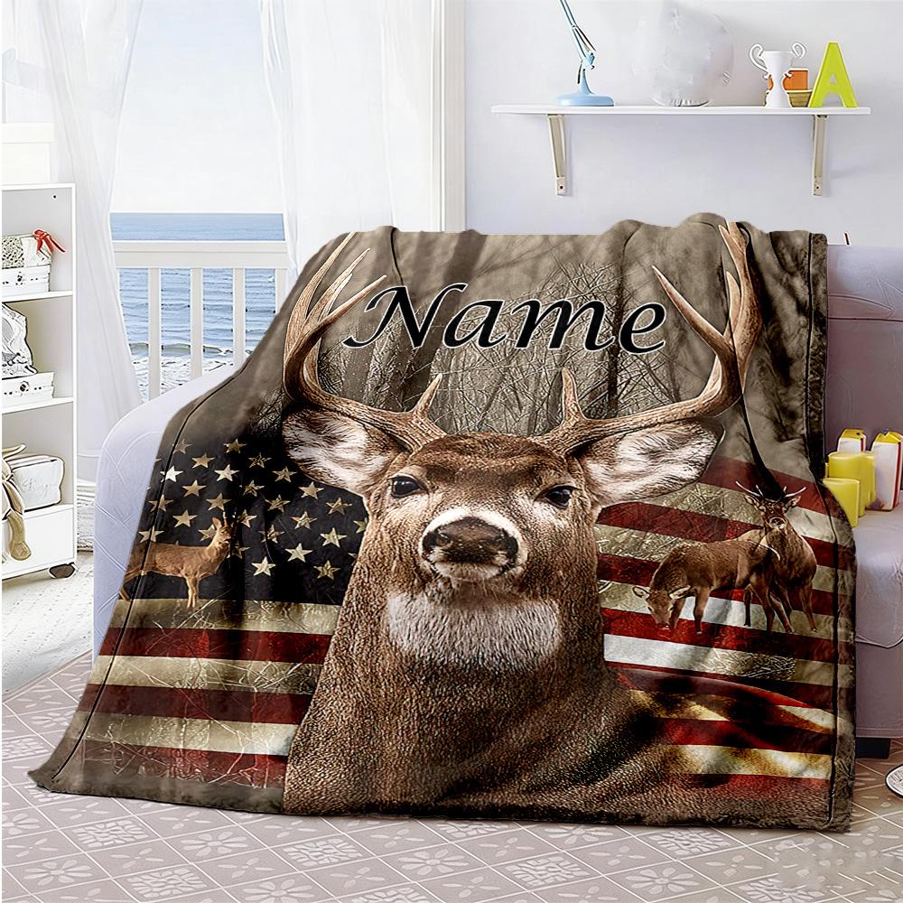 Country Style Deer Customize Text Blanket Throw Customizable Blanket Warmthful Decor Suitable for Sofa Living Room Nap Office Chair