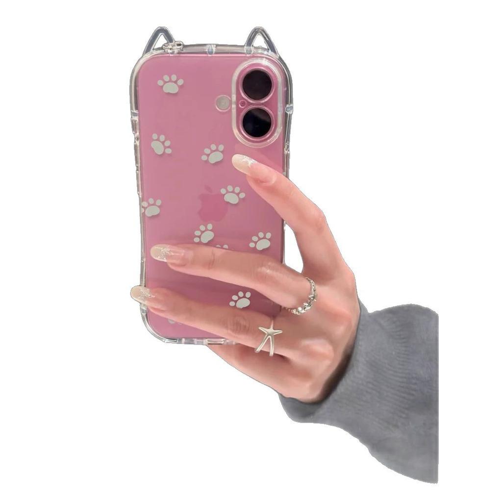 Full screen cat paw for Apple 17Promax cat ears mobile phone case IP16 transparent Air female 15/14 cute 13