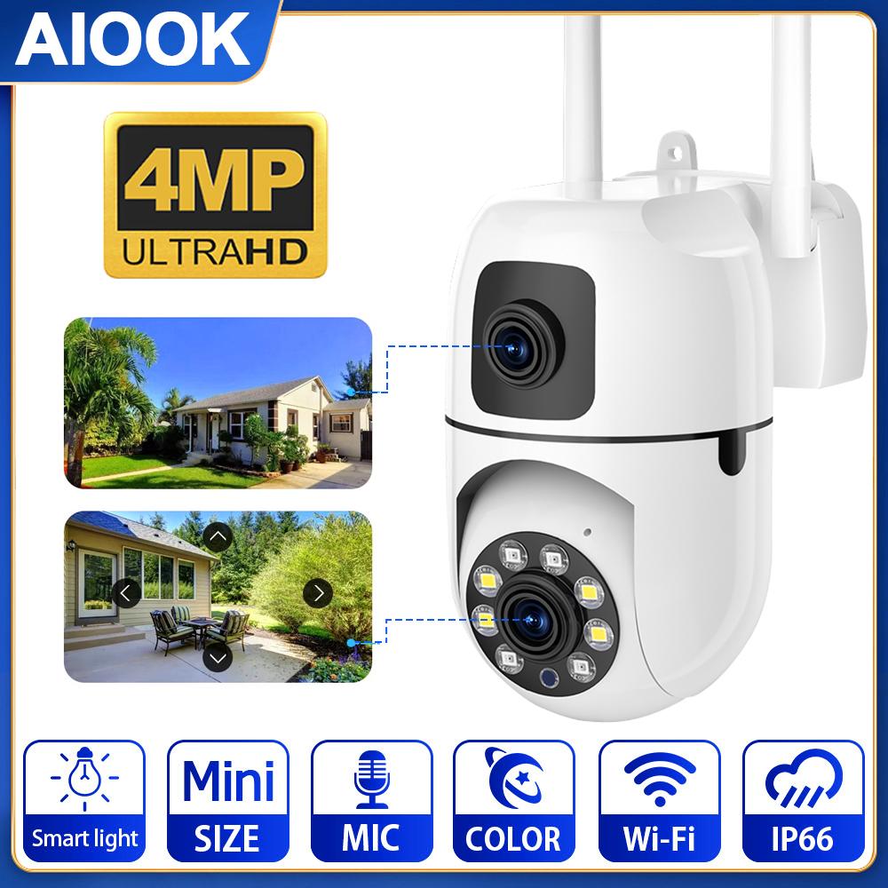 AIOOK Venkovní PTZ CCTV IP bezpečnostní kamera Bezdrátová WIFI 4MP HD 360 vodotěsný video monitor Mini kamera