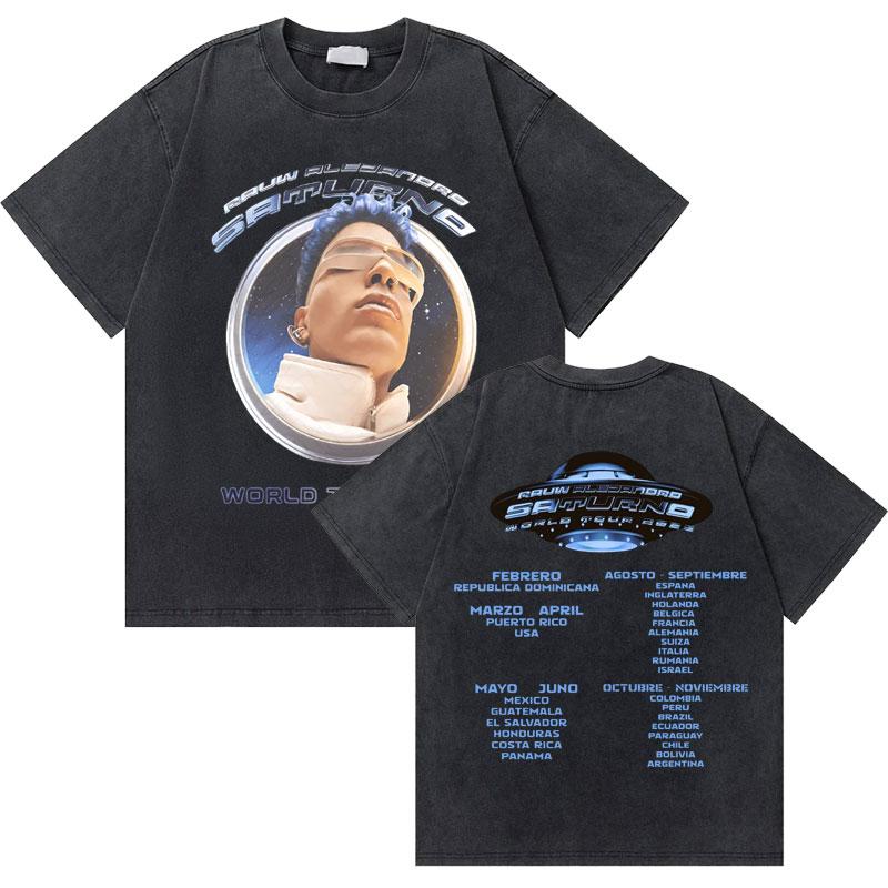 Rapper Rauw Alejandro Cosa Nuestra Vintage Washed T Shirt Men Women Hip Hop Fashion Pop Music Tshirt Mens Oversized Tshirts