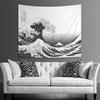 The Great Wave off Kanagawa Black & White Tapestry Japanese Ukiyo-e Art Wall Hanging for Living Room Bedroom Study Decor