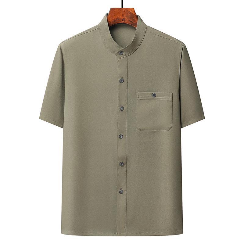 Summer Ice Silk Short Sleeve Zhongshan Collar Shirt for Middle-Aged and Elderly Men – Grandpa Chinese Style Tang Suit Set