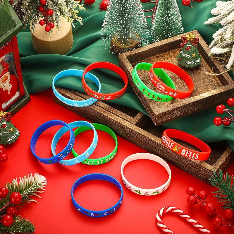 8/16/32Pcs Christmas Wristband Silicone Bracelets Gifts for Kids Adults 2025 Merry Christmas Party Decoration Stocking Stuffers