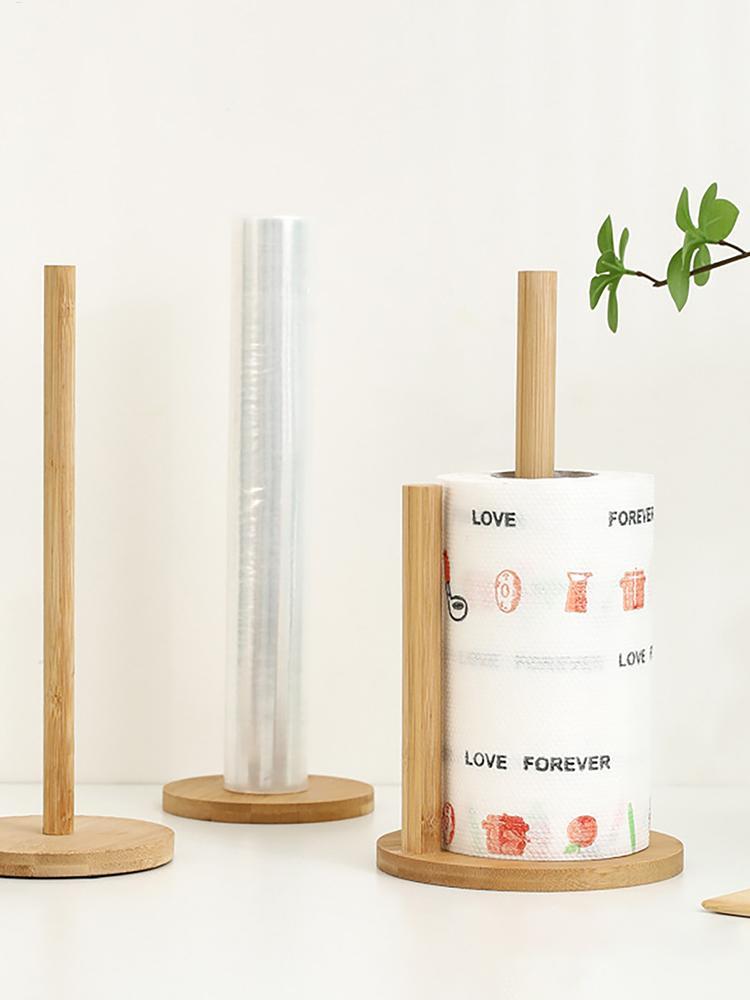 Wood Paper Towel Holder Anti-Skid Tissue Vertical Stand Rack Hook For Kitchens Bathrooms Living Rooms Restaurant