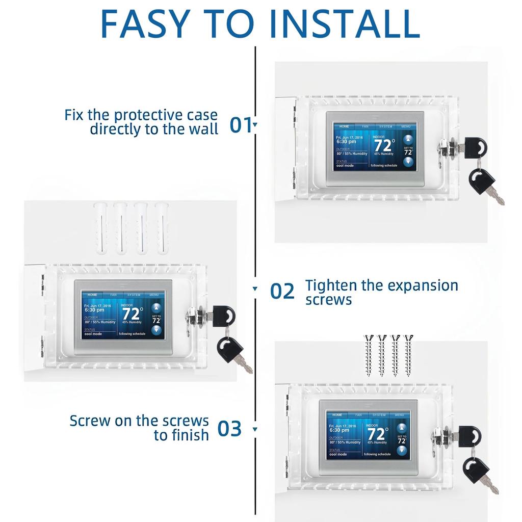 Universal Thermostat Lock Box with Key Acrylic Thermostat Cover with Lock Large Thermostat Guard Easy To Install for Home