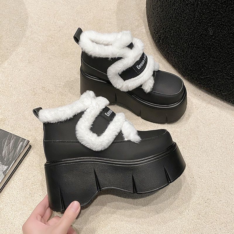 Thickened White Fluffy Snow Boots Women's Winter New Velcro Velvet Small Platform Cotton Shoes