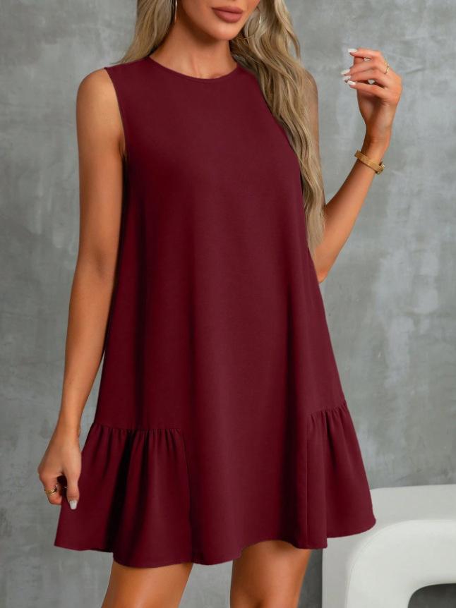2025 Independent Station European and American Early Spring New Women's Clothing Solid Color Round Neck Sleeveless Vest Dress
