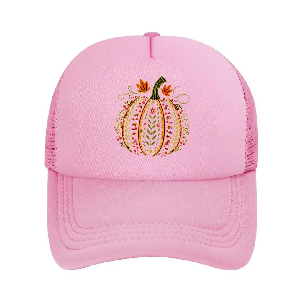 Floral Pumpkin Fall Decor Mesh Baseball Cap Hip Hop