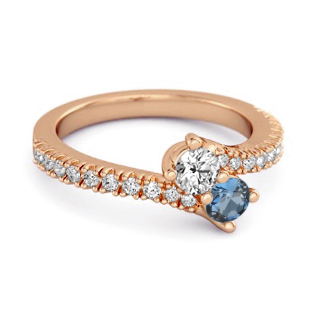 London Blue Topaz Bypass Ring - 925 Sterling Silver Rose Gold Vermeil