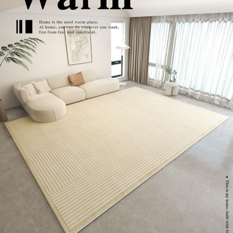 Modern Creamy Minimalist Area Rug Living Room Bedroom Soft Plush Loop Pile Non-Slip Floor Mat Easy Care