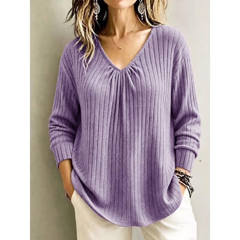 Women S Loose V Neck Long Sleeve Pullover Knit T Shirt